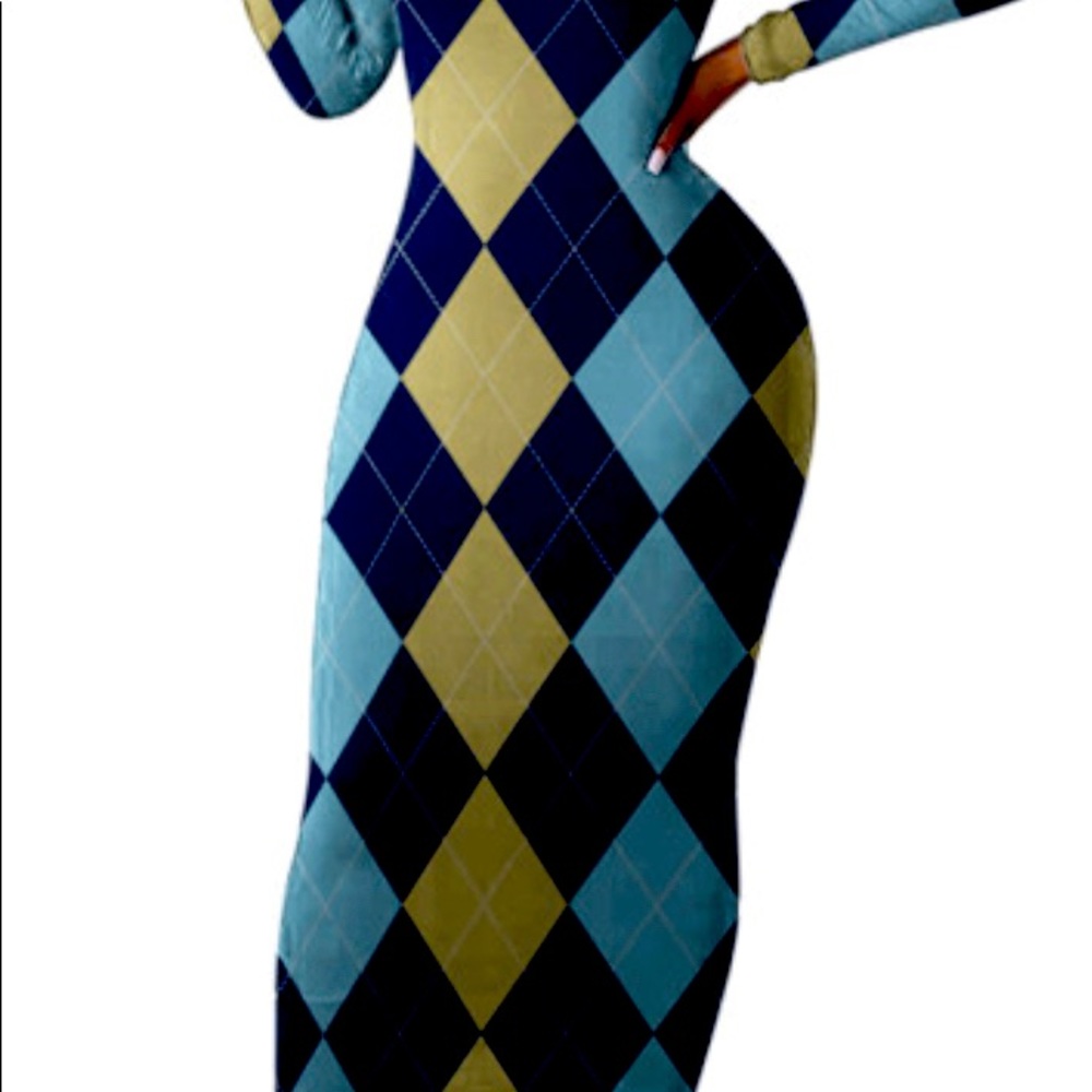 Plaid Long Dress Round Neck Long Sleeve Knitted Elastic Sexy Dress Women